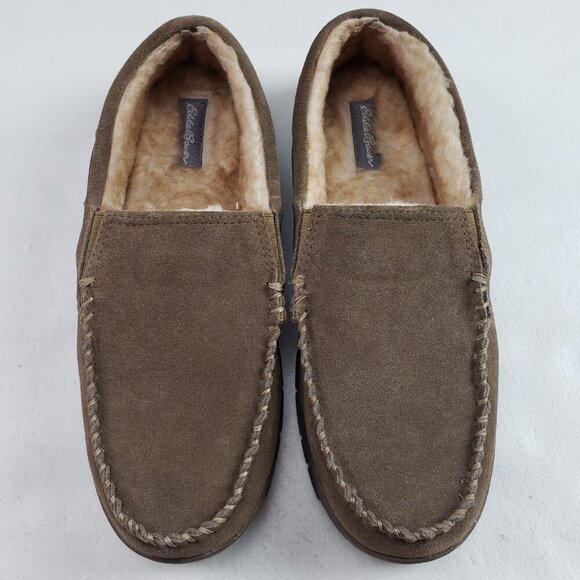 Eddie Bauer Westhaven Slipper Mens 13 Brown Suede Slip On Faux Fur House Shoe - Picture 6 of 14